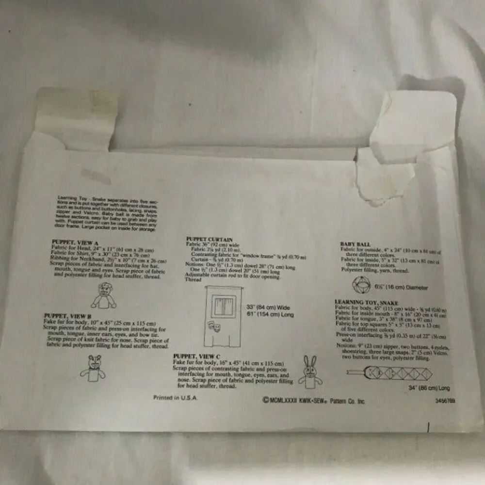 #1217 Kwik Sew Learning toy sewing pattern